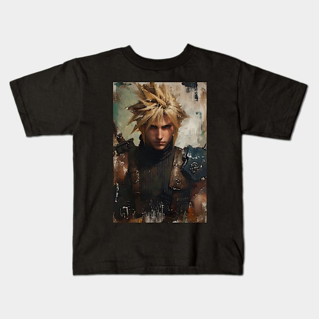 FF7 Rebirth Cloud Strife Kids T-Shirt by peculiarbutcute